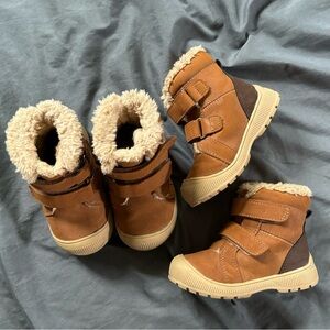 Brown Toddler Boots with Faux Fur Lining bundle of two